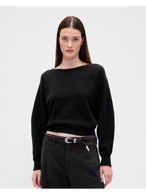 Gap CashSoft Stretch Lantern-Sleeve Crop Sweater Black ST